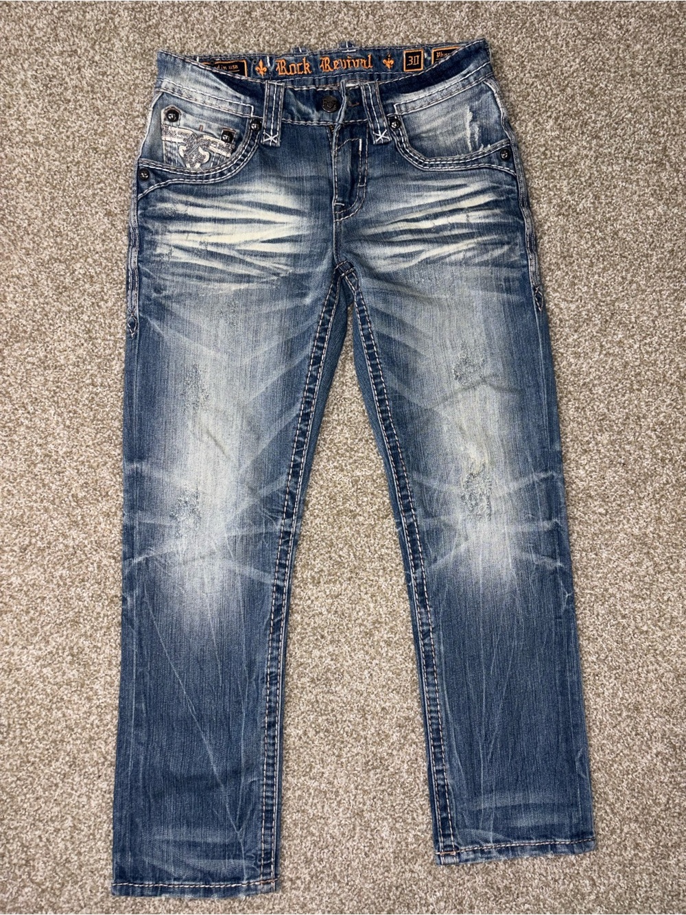 Rock Revival Size 30 Distressed Blue Straight Leg Jeans